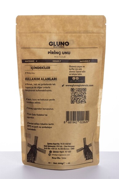 GLUNO GLUTENSİZ PİRİNÇ UNU 500 GR